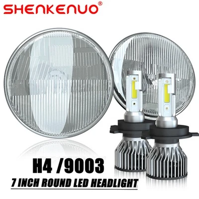 Pair 7" inch Round Led Headlights Hi/Low Beam for Jeep CJ3 1960-1964 1965 1966 - Image 1 of 4