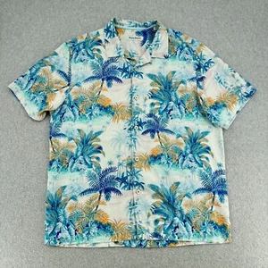 Tommy Bahama Men Hawaiian Shirt L Blue Orange Tropical Print 100% Silk Button Up - Picture 1 of 11