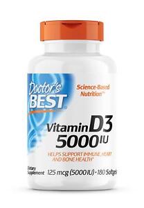 Doctor's Best Vitamin D-3 5000iu 180 Softgels, Immune, Heart, Bone Support