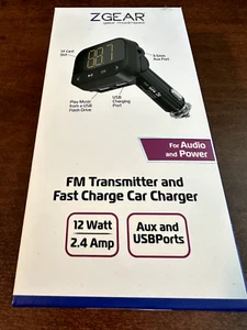 ZGear FM Transmitter and Fast Charging Car Charger 12 watt 2.4 amp Aux & USBport - Photo 1 sur 2