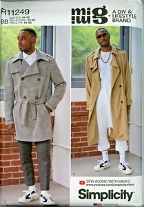 Men's Trench Coat Simplicity Pattern R11249, Sizes 34-52 2 Lengths MIMI G Uncut - Picture 1 of 2