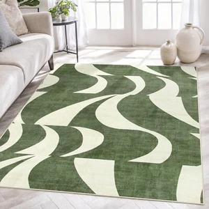 Lahome Abstract 5x7 Rug,Low-Pile Soft Green Rugs for Living Room,Retro Swirl ... - Picture 1 of 8