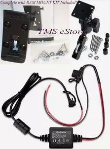 Garmin Zumo 340 345 350LM 390LM 395LM RAM Handlebar Mount & Bracket w/Power Cord - Picture 1 of 8