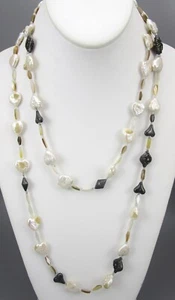 UNUSUAL AZZA FAHMY EGYPTIAN STERLING SILVER HEART SHAPED PEARL 51" NECKLACE - Picture 1 of 6