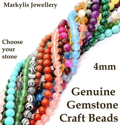 Semi-Precious Gemstone Beads 4mm Round 95pcs – Jewellery Craft Supply - Image 1 of 4