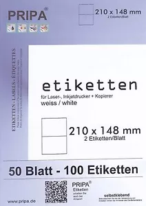 100 Etiketten 210*148 mm auf A4 Paketaufkleber z.B. Post DHL Hermes Amazon - Bild 1 von 1