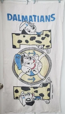 Vtg 90s 101 Dalmatians Franco Disney 29" x 55" Bath Beach Towel USA Sailor Boat - Image 1 of 4