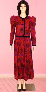LESLIE LUCKS size 4 multicolor floral 2-piece suit jacket/skirt 100% rayon DC - Picture 1 of 12