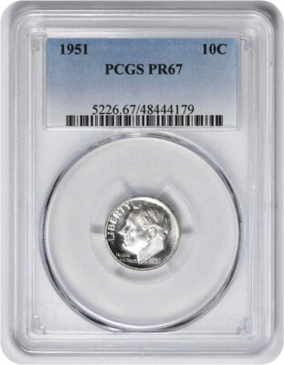 Moneda de diez centavos Roosevelt 1951 PR67 PCGS Foto 1 de 2