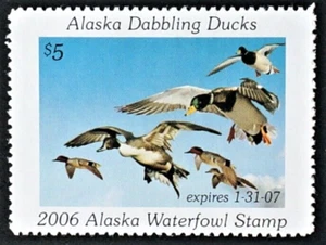 2006 Alaska Duck Stamp, AK22, Mallards + Pintails + Green-winged Teals - Picture 1 of 2