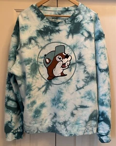 Womens BLUE Tie Dye BUC-EE'S Long Sleeve SWEATSHIRT Size L Large Crew Neck EUC - Picture 1 of 5