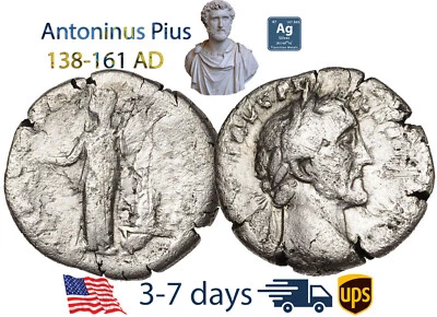 Ancient Roman Empire Coin Silver Denarius ANTONINUS PIUS 138-161 AD #20683 - Image 1 of 3