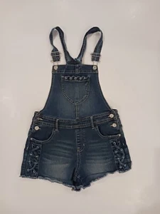 Jordache Girls Bib Overall Shorts Blue Denim Size XL(14-16) Adorable Shortalls - Picture 1 of 6
