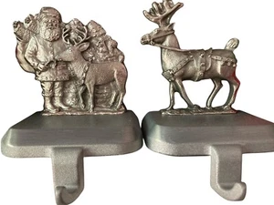 Lands End ESL Pewter Christmas Stocking Hanger / Reindeer or Santa w/ deer - Picture 1 of 14