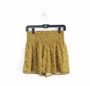 Pantalones Cortos Aerie Floral Calado Pequeño Amarillo Fluido Mezcla de Algodón Mini Tiro Medio - Imagen 1 de 7
