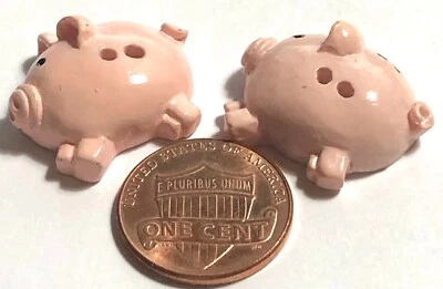 2 JHB Hand-Painted Resin Pink Piggy Bank Pig Buttons 23.5mm 15/16" Long 12541 - Image 1 of 4