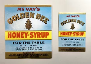 Set etichette vintage McVay's Golden Bee miele-sciroppo - Foto 1 di 1