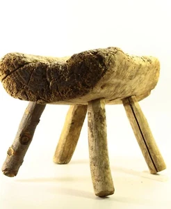 =Antique 18th C. Primitive 4-legged Milking Stool, Weathered Wood - Picture 1 of 24