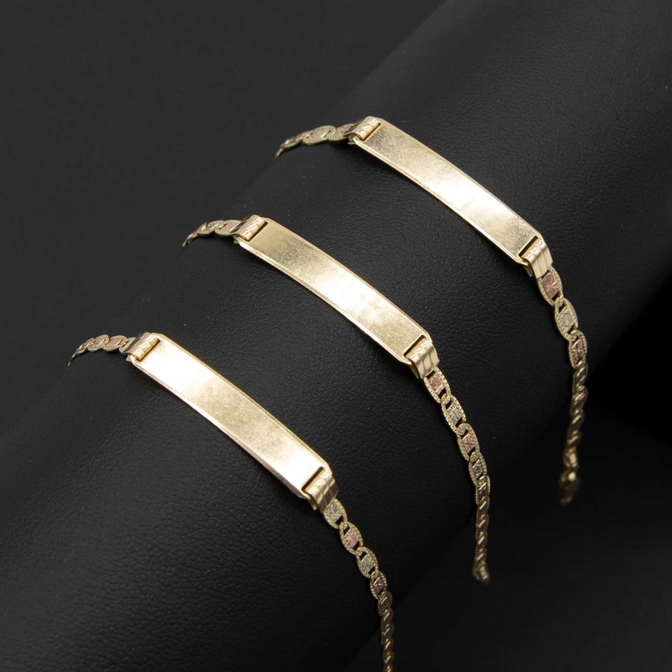 Baby Tri-Color Textured Valentino Mariner ID Bracelet Real 10K tri-color Gold - Image 1 of 4