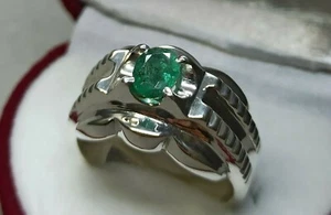 Natural 1 Ct Sawat Green Emerald Sterling Silver 925 Handmade Zamurd Women Ring - Picture 1 of 12