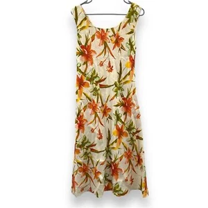 Vintage Adrianna Papell Off White Tropical Floral Print Sleeveless Midi Dress 8 - Picture 1 of 11