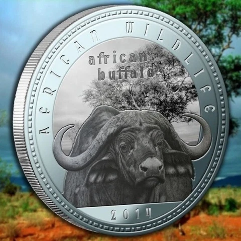 Zambia 1000 kwacha 2014 UNC Buffalo Africa Wildlife Silver Plated Coin Cover