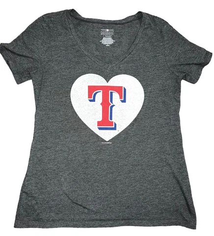 Texas Rangers Tshirt 5th & Ocean Brand Womens SMALL MLB Heart V-Neck Short Sleev Cover