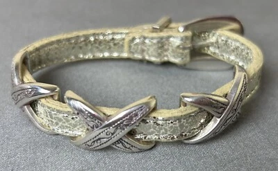 Brighton Kriss Kross Etched Bandit Bracelet Silver on Tan Buckle EUC - Image 1 of 4