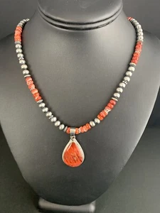 Rote stachelige Auster Anhänger Sterlingsilber Perlen Halskette 4960 - Bild 1 von 12