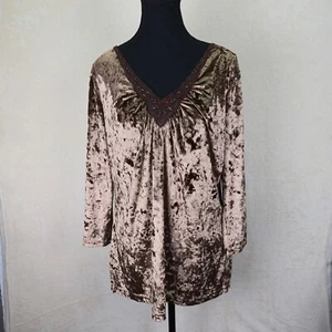 Faded Glory Crushed Velvet Women Shirt Large (12/14) V-Neck Y2k Whimsigoth Fairy - Picture 1 of 7