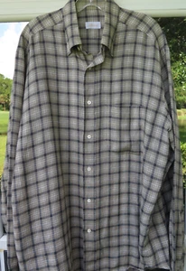 Camicia uomo Brioni manica lunga puro lino marrone quadri italiana casual grande usata in ottime condizioni - Foto 1 di 13