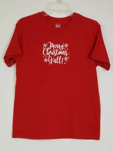 Merry Christmas Y'all Youth T Shirt Size L 10-12 Unisex Short Sleeve Red - Picture 1 of 4