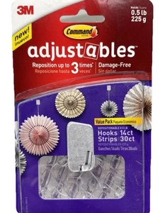 3M Command Adjustables Clear Repositionable 14 Hooks 30 Strips, 0.5-lb Hold {B1} - Picture 1 of 10