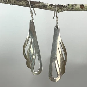 Vintage Sterling Silver Mexico 925 Abstract Leaf Shell Wings Dangle Earrings - Picture 1 of 4
