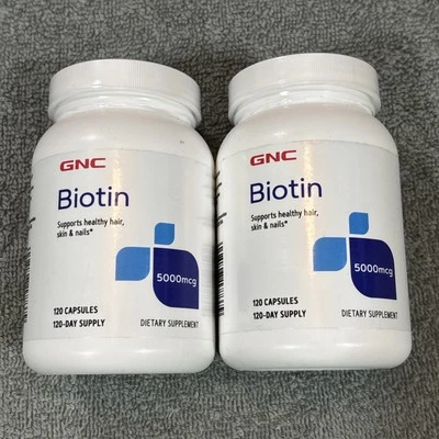 GNC Biotina 5000mcg | Apoya el cabello, la piel y las uñas saludables | 120 unidades (paquete de 2) Foto 1 de 3