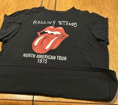 Rolling Stones North American Tour 1975 Black T-Shirt Unisex XLRGE Concert Retro - Image 1 of 4