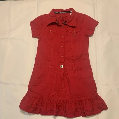 Vestido informal GUESS Los Angeles para niñas rojo vibrante manga corta talla 6 Foto 1 de 4