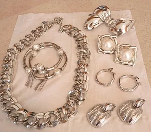 Vintage ST Grob Schmuck Monet Panzerkette Halskette Wickelarmband Lisner Ohrringe  - Bild 1 von 13