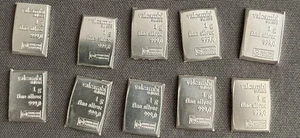 Lot Of Ten (10) Valcambi Suisse - 1 Gram .999 Fine Pure Silver Bullion Mini Bars - Picture 1 of 1