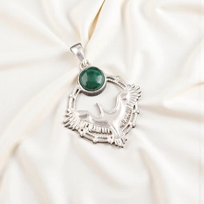 Colgante de plata esterlina 925 con piedras preciosas de malaquita natural ropa de fiesta 1,43" para esposa Foto 1 de 4