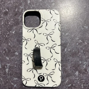 iPhone 13 Loopy Phone Case Bag 6.1” Black Bows on White Matte and Glossy Finish - Zdjęcie 1 z 2