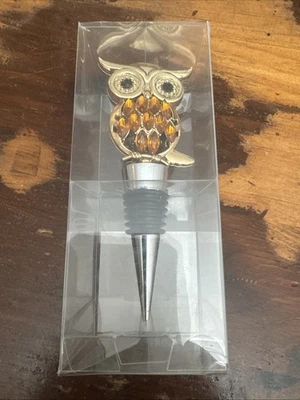 Новый - драгоценности сова вина бутылка пробка - золотой тон - янтарь и белые стразы - Изображение 1 из 2