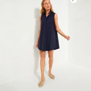 TUCKERNUCK Navy Sleeveless Charlie Dress Womens Blue Shirt Dress Stretch Small - Picture 1 of 11