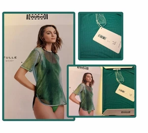 250 $ Wolford M dunkle Jade luftig hell Top transparent Tüll Shirt 12/14 - Bild 1 von 4