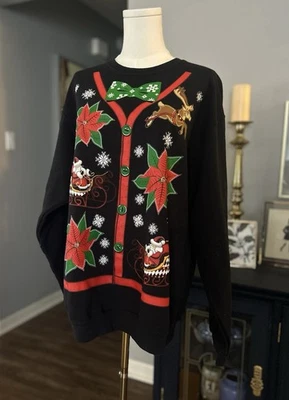 Sudadera navideña estilo años 90 con corbata/diseño de Santa talla grande para mujer Foto 1 de 4
