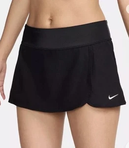 Nike Swim Skirt Skort Solid Black Womens Element Zip Pocket Brief Liner Size: M - Picture 1 of 9