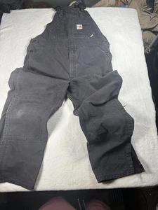 Carhartt FR Bib Overalls Mens 40x30 Gray Flame Resistant HRC 2 Zip Leg FRR44 - Picture 1 of 13