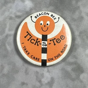 Beacon Bee Tick A Tee Halloween 70's Vintage Button Safety Pin Back 1.50" Round - Picture 1 of 1