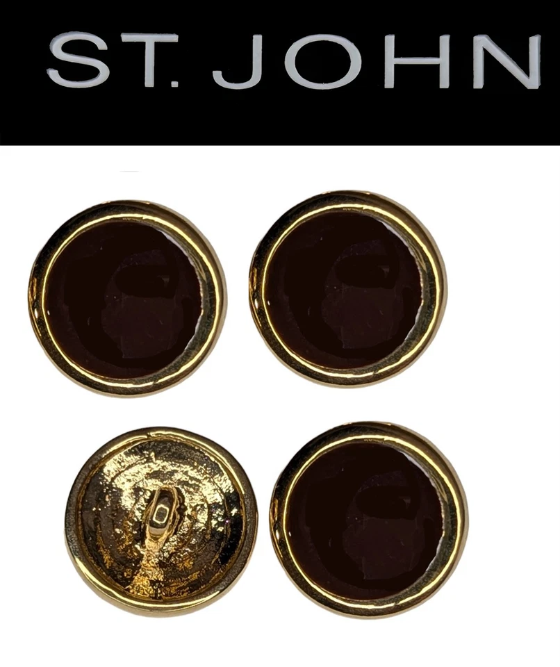 St John Knits (0.6 Inch) Gold Tone Dark Brown Enamel Round Buttons  - Image 1 of 1