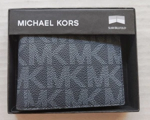 Michael Kors Jet Set Men's Admiral Blue Canvass Slim Billfold Wallet - Picture 1 of 17